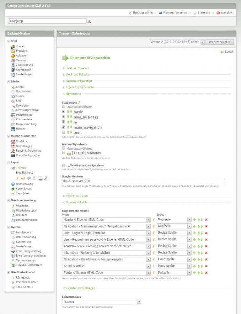 Contao: Ein Blick ins Backend