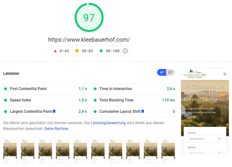 PageSpeed Insights: Kleebauer Hof